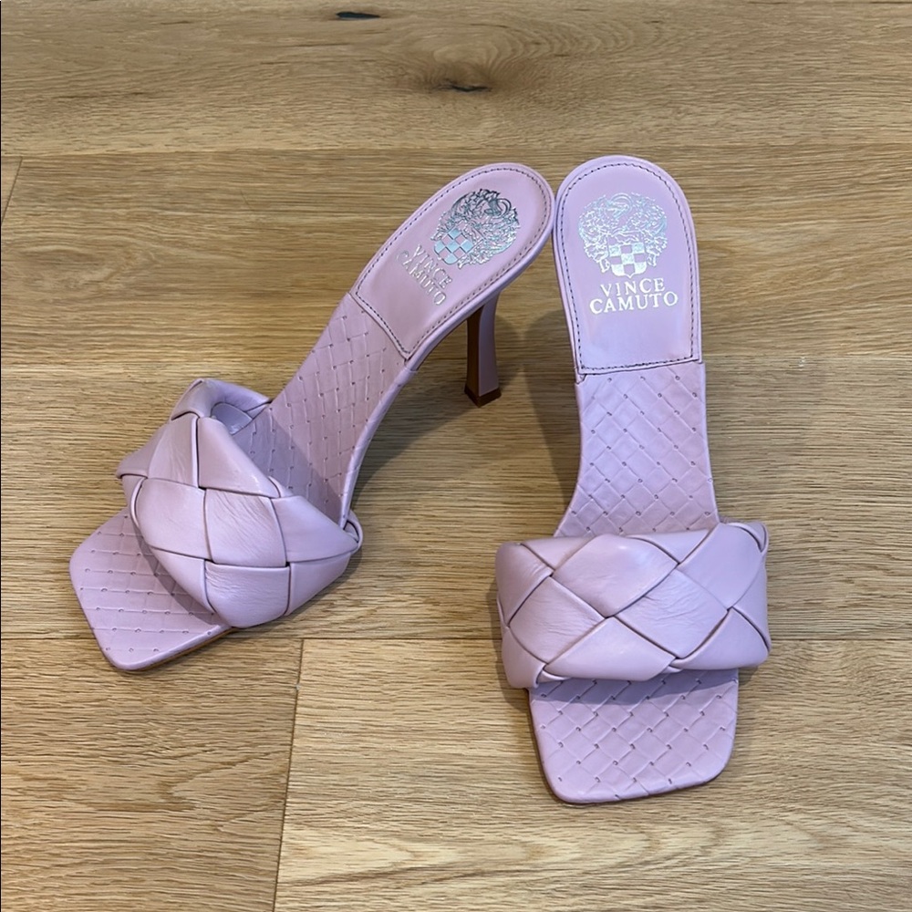Vince Camuto Pink Heeled Mules with Woven Strap